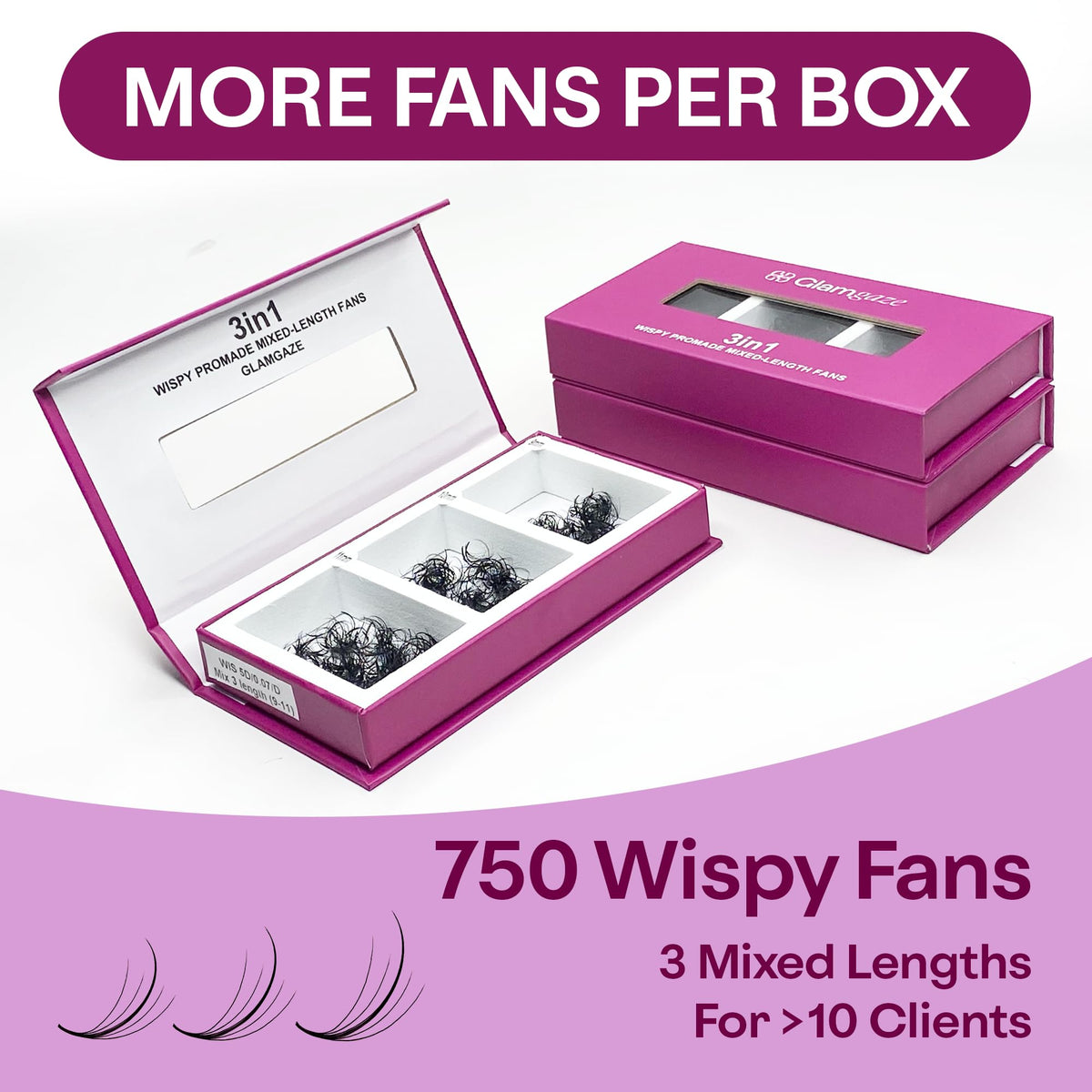 GLAMGAZE 750 Wispy Promade Fans - 5D 7D 9D, C D CC Curl 0.05-0.07mm Thickness Mixed Length - Handmade Wispy Eyelash Extensions Loose Premade Lash Fans Soft Spikes Volume Lash (5D-0.07-D, 11/12/13)