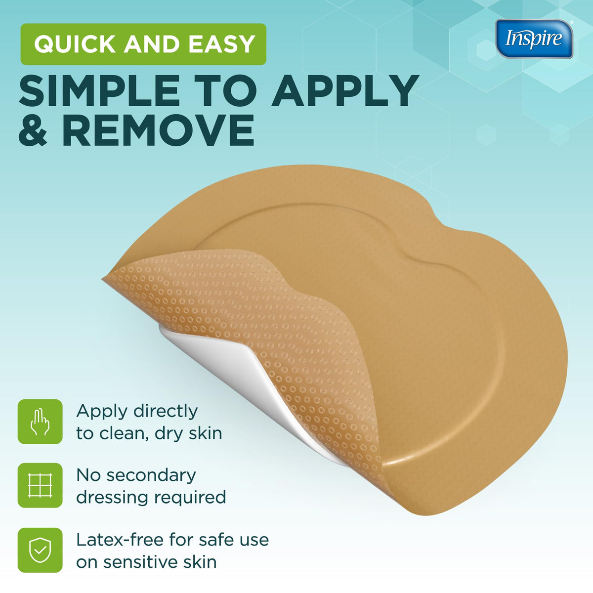 Inspire Sacral Silicone Foam Dressing Large Waterproof Bandages for Wounds, Burns & Bed Sores Safe for Sensitive Skin, Adhesive Pad Sacrum Dressings for Post-Surgery Wound Care (7 x 7 in) (15 Pack)