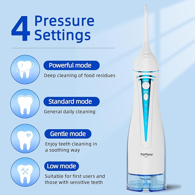 Water Dental Flosser Teeth Pick: 4 Modes Travel Portable Water Flosser, Rechargeable Irrigation Cleaner for Teeth, 300ML Cordless Oral Irrigator with 5 Jet Tips, IPX7 Waterproof Dental Flosser