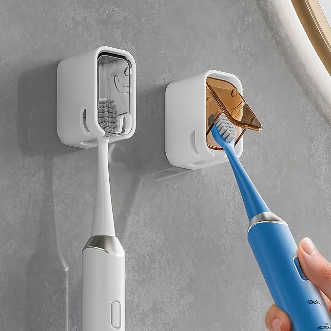Toothbrush Holders for Bathroom【Innovation Single Slot Design】 2PCS Toothbrush Holder Wall Mounted with Cover for Shower, Single Toothbrush Dispenser Storage Organizer for Family & Travel