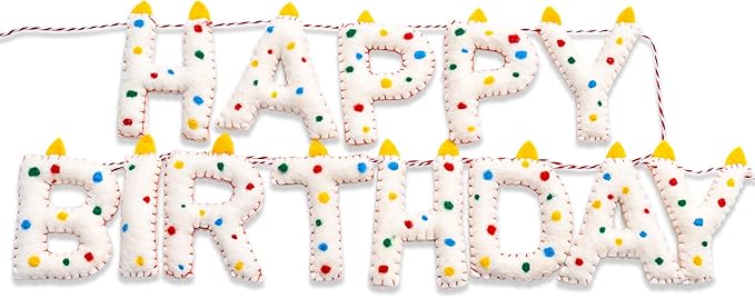 Pre-Strung Happy Birthday Banner Handmade Wool Felt HAPPY BIRTHDAY Garland, Reusable Rainbow Party Decorations,Personalized Holiday Sign for Kids Birthday Party Decor,Photo Prop (Confetti Dots Banner)