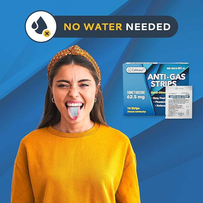 Anti Gas Relief 30 Strips | Mint Flavor Oral Dissolvable Anti Bloating Relief Strips | Rapid Gas Relief for Adults | Effective Bloating Relief for Women | Simethicone Anti Bloating for Women