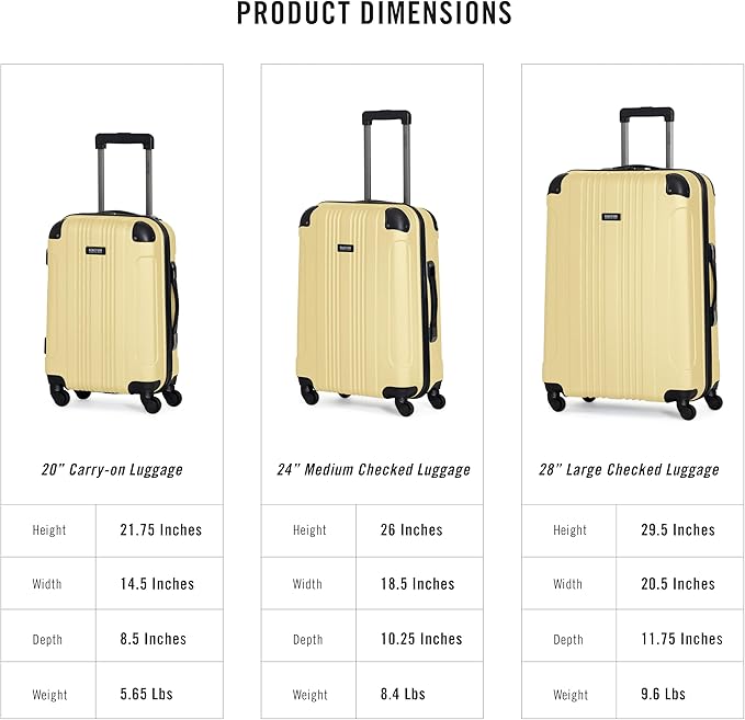 Kenneth Cole REACTION Out of Bounds Lightweight Hardshell 4-Wheel Spinner Luggage, Pale Banana, 2-Piece Set (20" & 28")