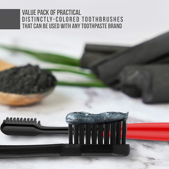 Soft Toothbrushes for Adults - Black Charcoal Toothbrush Ultra Soft for Sensitive Gums - Teeth Whitening Brush for Adults & Children [Extra Family Pack] Super Soft Tip Bristles (Colorful)
