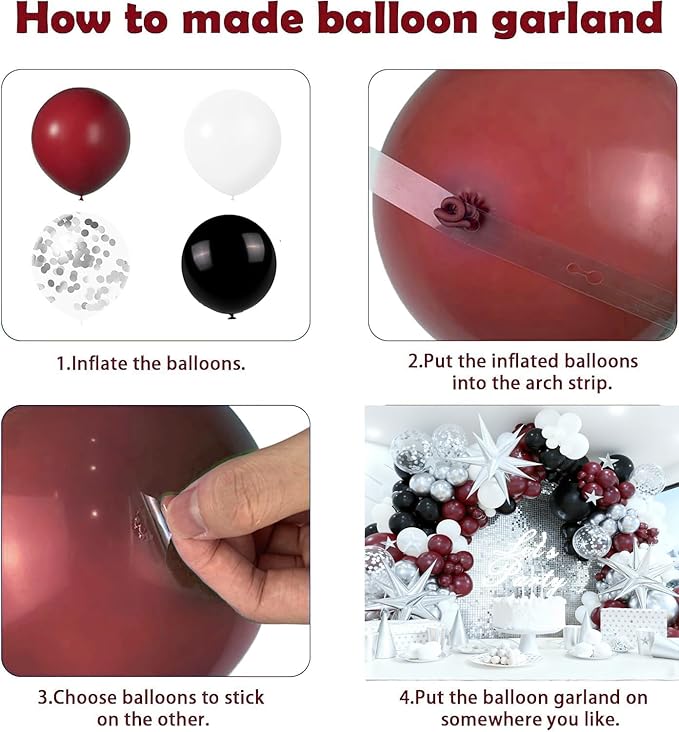 Graduation Party Decorations Maroon White 2026/Graduation Decorations Burgundy Black White Balloon Arch Kit/Burgundy Black Silver Confetti Balloons 134pcs/Maroon Birthday Wedding Party Decor
