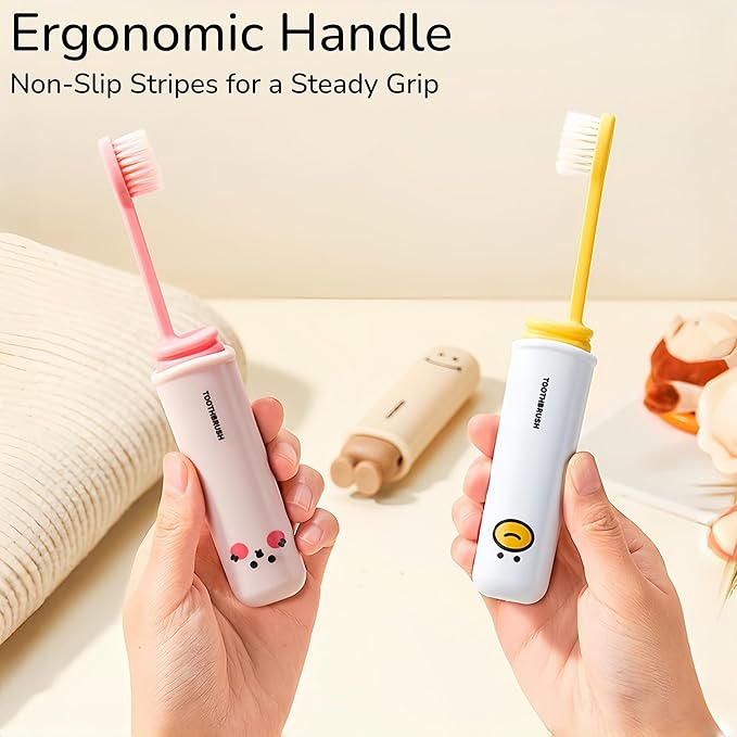 Folding Toothbrush with Built-in Cover, Perfect for Travel, Hiking & Camping, Compact & Portable, Toothbrush with Soft Bristles, for Adults & Kids (3 Count)