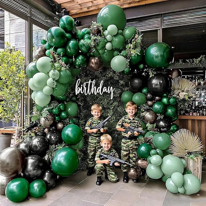 Green Black Brown Balloons Double Stuffed Pearl Dark Emerald Green Brown Balloon Arch Kit Sage Balloon Garland for Camo Birthday Baby Shower Camping Safari Jungle Army Party Decorations