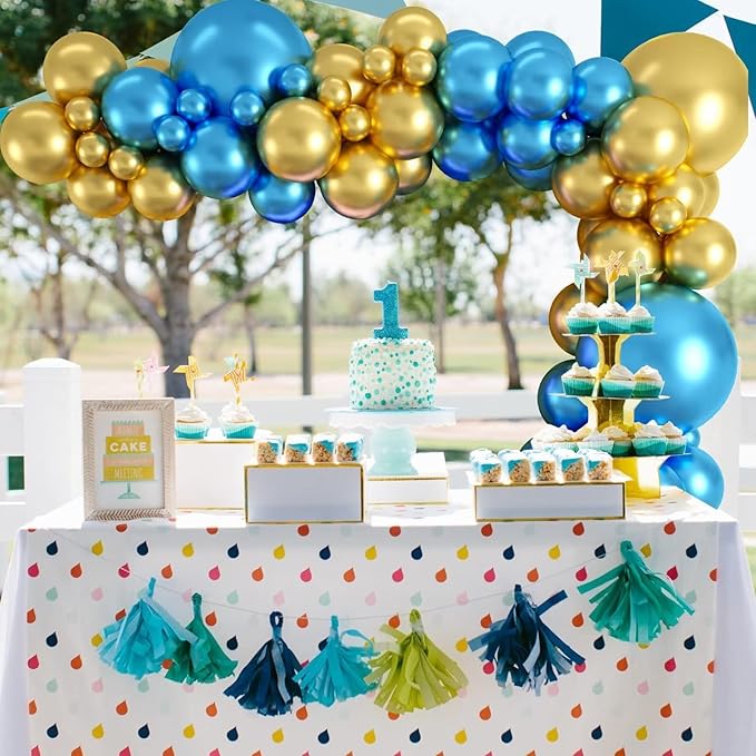 Metallic Blue and Gold Balloon Arch Kit, 100 Pcs Gold and Blue Balloon Garland Kit, Metallic Balloons Different Sizes 18/12/10/5 inch for Graduation Birthday Party Decorations