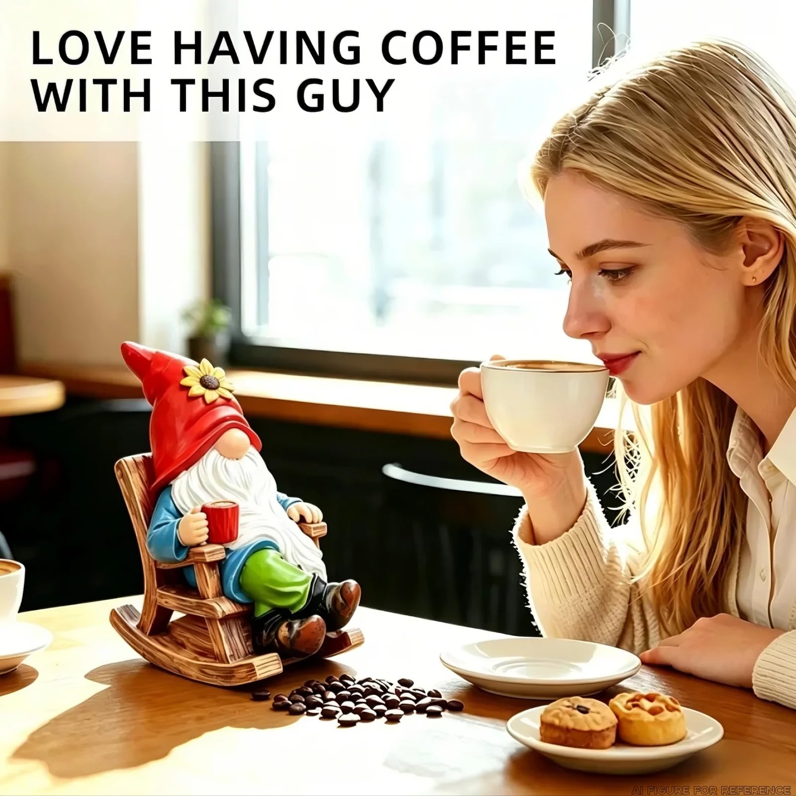 Somdzono Garden Gnomes Outdoor, Funny Coffee-Drinking Gnome Statue for Yard Lawn Decor, Gifts for Mom Grandma Women