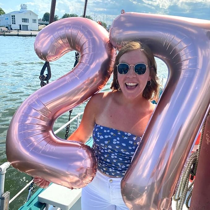 Rose Gold Number 70 Birthday Balloons, 40 Inch Large Rose Gold Mylar Foil Number 7 & 0 Balloons for Women, 70th Birthday Balloons for 70 Year Old Anniversary Birthday Party Decorations Supplies