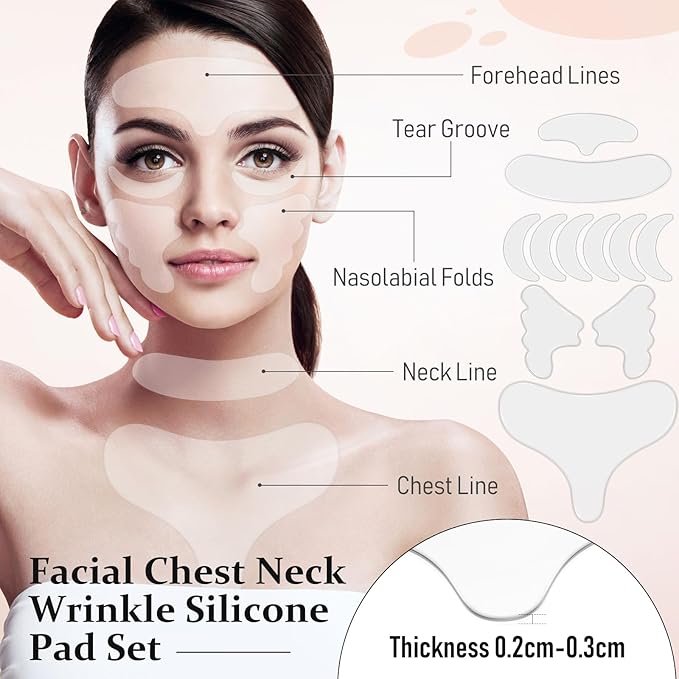 Maitys 32 Pcs Facial Chest Neck Silicone Pad Reusable Face Forehead Patches Facial Sleeping Mask Cover for Smoothing Chest Neck Forehead Eye Mouth (Black,White)