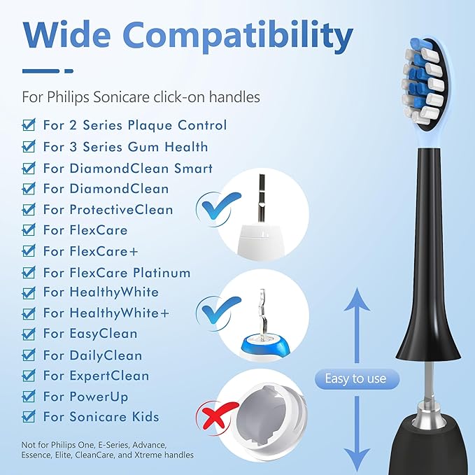 Replacement Toothbrush Heads for Philips Sonicare Electric Toothbrush, 2-in-1 Tongue Cleaner, 6 Pack, Ice Blue, Black, Suitable for Philips Sonicare Heads, C2, C1, C3, W1, W2, W3, G1, G2, G3