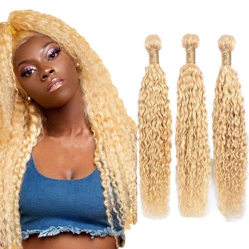 Fabimiya 16 18 20 Inch Bundles Human Hair Blonde 613# Jerry Curly Human Hair Bundles Unprocessed Soft Sewn In Hair with Double Weft for Black Women