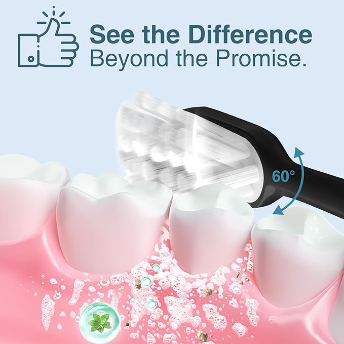 Sweep Sonic Electric Toothbrush for Adults - Rechargeable Power Toothbrush with 2 Replacement Brushheads, Touch Control Sweep Sonic 4 Modes Ultra Clean, IPX7 Waterproof, Black