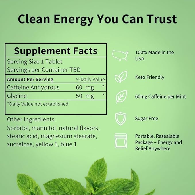 Caffeine Mints by Rally, 60milligram Caffeine, Instant Energy, Fresh Breath Caffeinated Mints, 0 Sugar, Natural Peppermint Flavor (6 Packs, 60 Mints)
