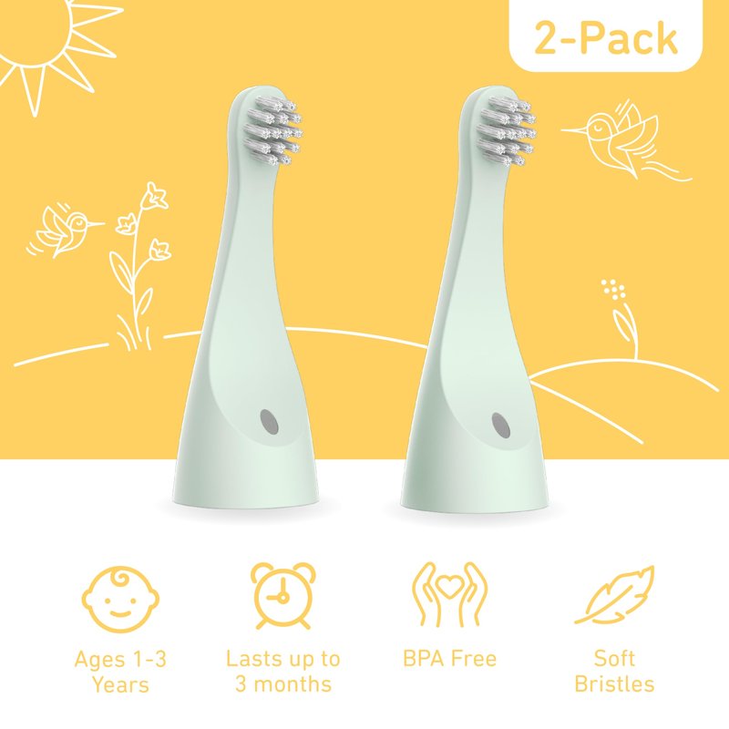 Pure Enrichment PureBaby 2-Pack Replacement Bristle Brush Heads for the Infant-to-Toddler Electric Toothbrush (PEBBYBSH-SG) - Ages 1-3 Years