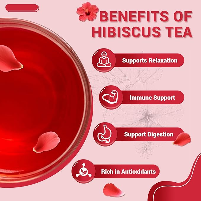 Hibiscus Tea Bags, Hibiscus Flower Herbal Tea - Rich in Vitamin C, Caffeine Free,Sugar Free, 50 Teabags
