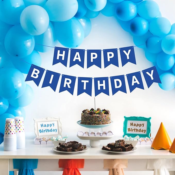 Navy Blue Happy Birthday Banner Sign Happy Birthday Bunting Banner Garland for Men Boy Baby Kids 1st Birthday Tea Party Decorations Bunting Flag Birthday Party Supplies