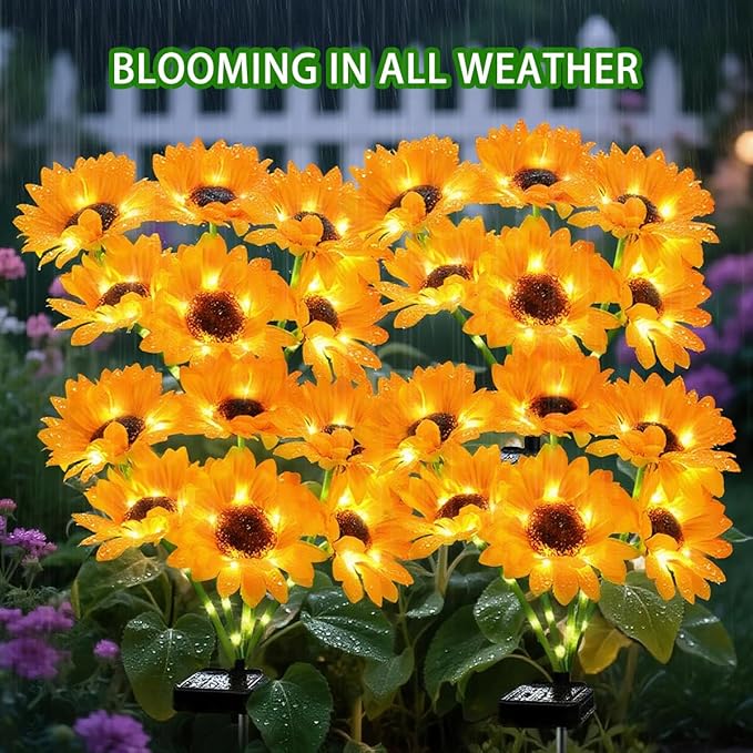 Solar Sunflower Lights 4 Pack with 24 Sunflower Solar Lights Outdoor Garden Decor Birthday Gift for Mom Women Grandma,Waterproof Solar Flower Garden Stake Lights for Yard Landscape Patio Lawn Pathway
