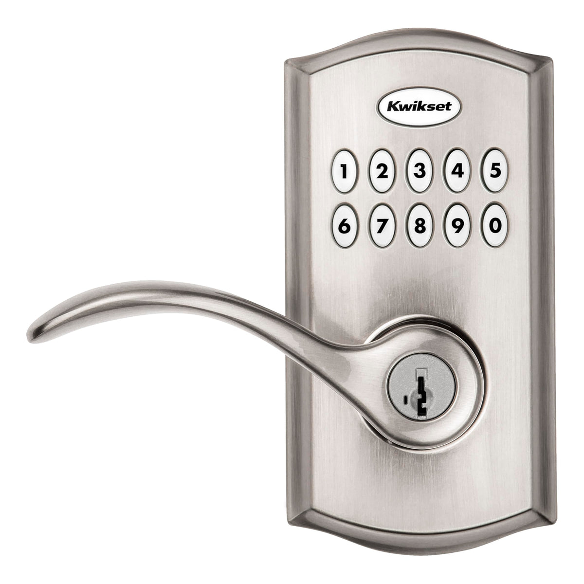 Kwikset SmartCode 955 Pembroke Light Commercial 10-Button Keypad Electronic Lever, Convenient Keyless Entry, 3-Year Battery Life and High Traffic Durability in Satin Nickel