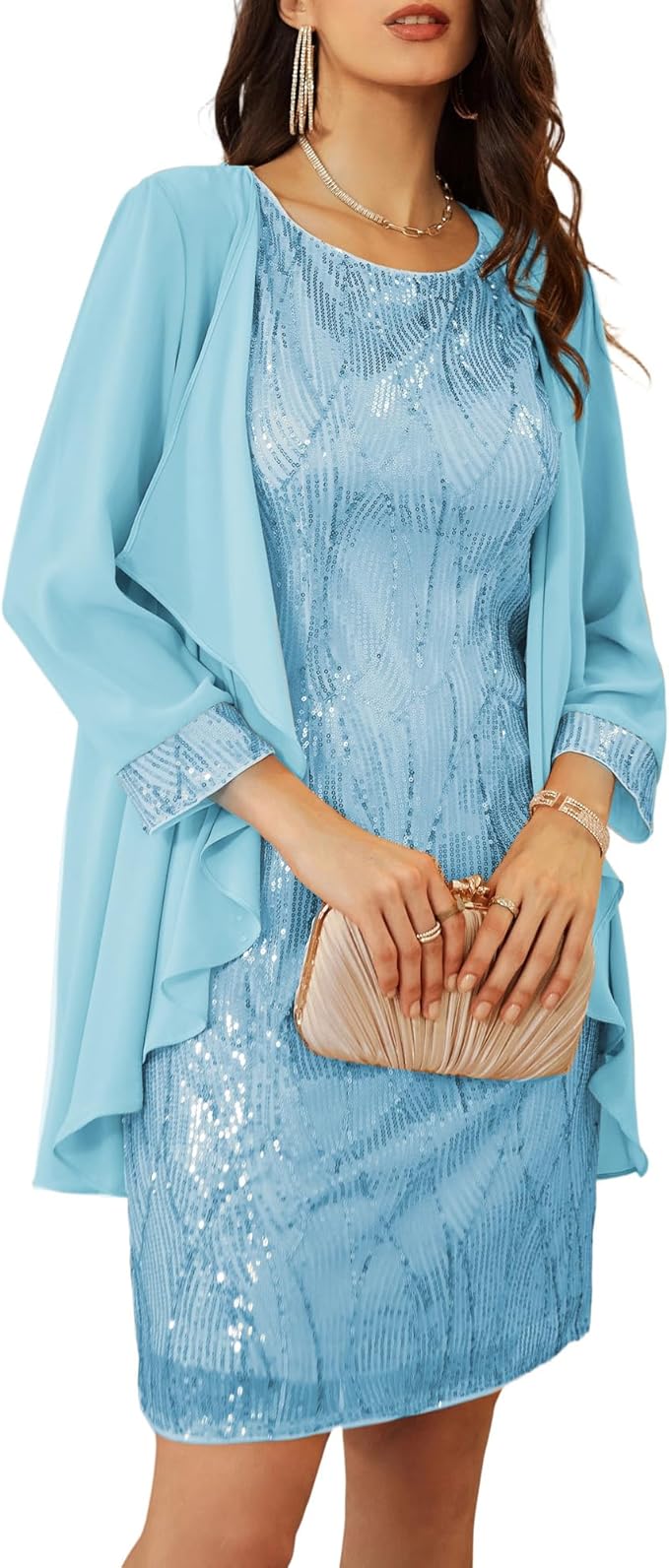GRACE KARIN Women's Sequin Dress - Wedding Guest & Mother of The Bride Formal Dress - Two Piece Knee Length