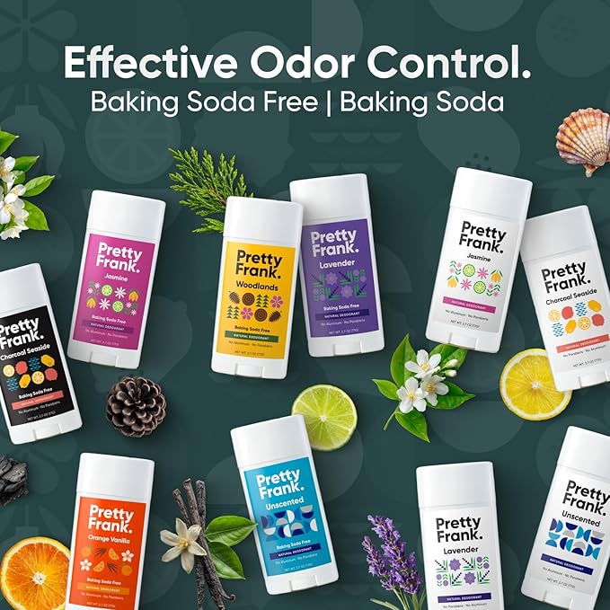 Pretty Frank Natural Aluminum-Free Deodorant Stick, Baking Soda-Free, Woodlands (2-Pack) | Sensitive Skin Friendly, Effective Odor Control for Women & Men, Organic Ingredients and Essential Oils
