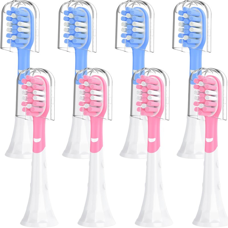 Kids Replacement Heads for Philips Sonicare 6032/94 6321 6340 6042 6320 6330, 3+ Years Old Toddler Soft Electric Toothbrush Compact, Child Brush Head for Boys Girls, 8 Pack Pink & Blue