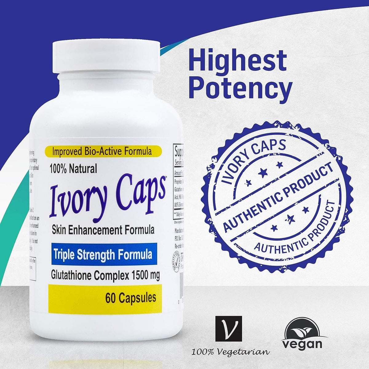 Ivory Caps - Maximum Potency Glutathione 1500"Skin Whitening" Complex **Sale REG. $49.99 - Now $29.99 - Free Shipping