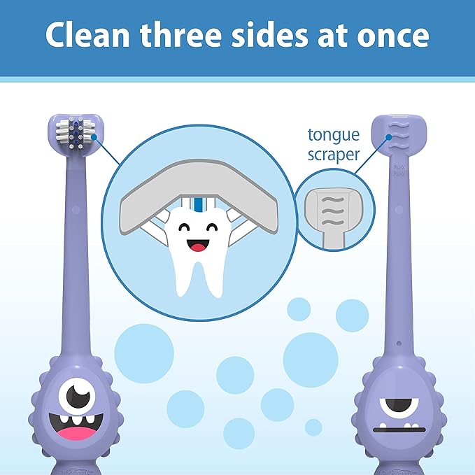 Dr. Brown's ToothScrubber Toothbrush, Three-Sided Toddler Training Toothbrush for Ages 1-4 Years with Suction Cup Base and Color Changing Bristles
