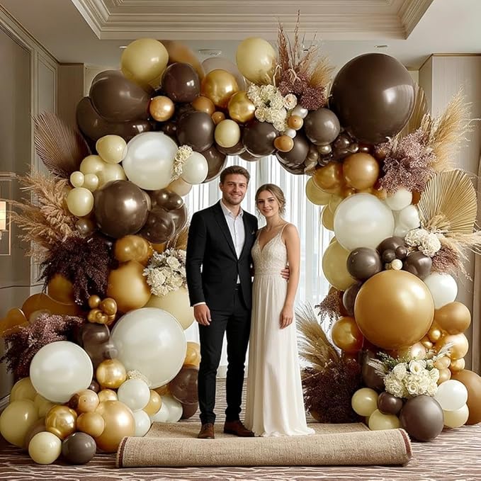 Brown Balloon Arch Kit Double Stuffed Dark Tan Pearl White Sand Gold Balloon Garland for Neutral Birthday Baby Shower Gender Reveal Bridal Graduation Party Decorations