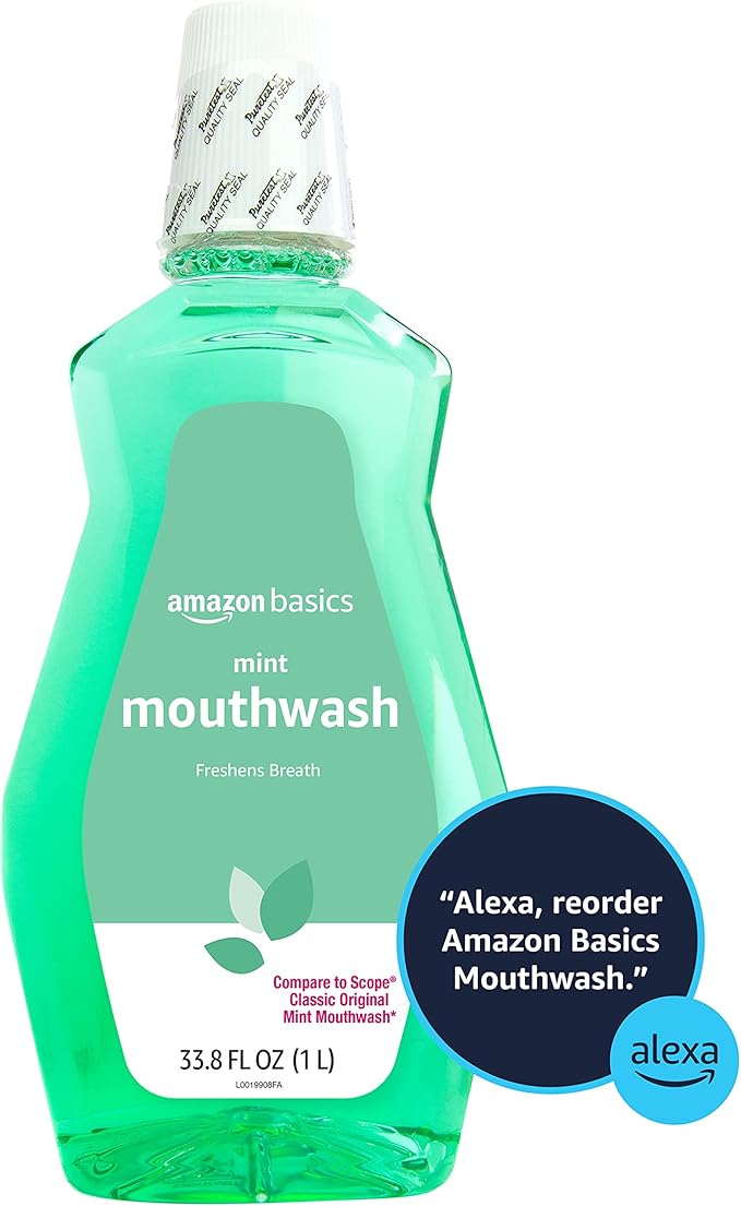 Amazon Basics Fresh Breath Mouthwash, Mint, 33.8 Fl Oz (Pack of 2), (Previously Solimo)
