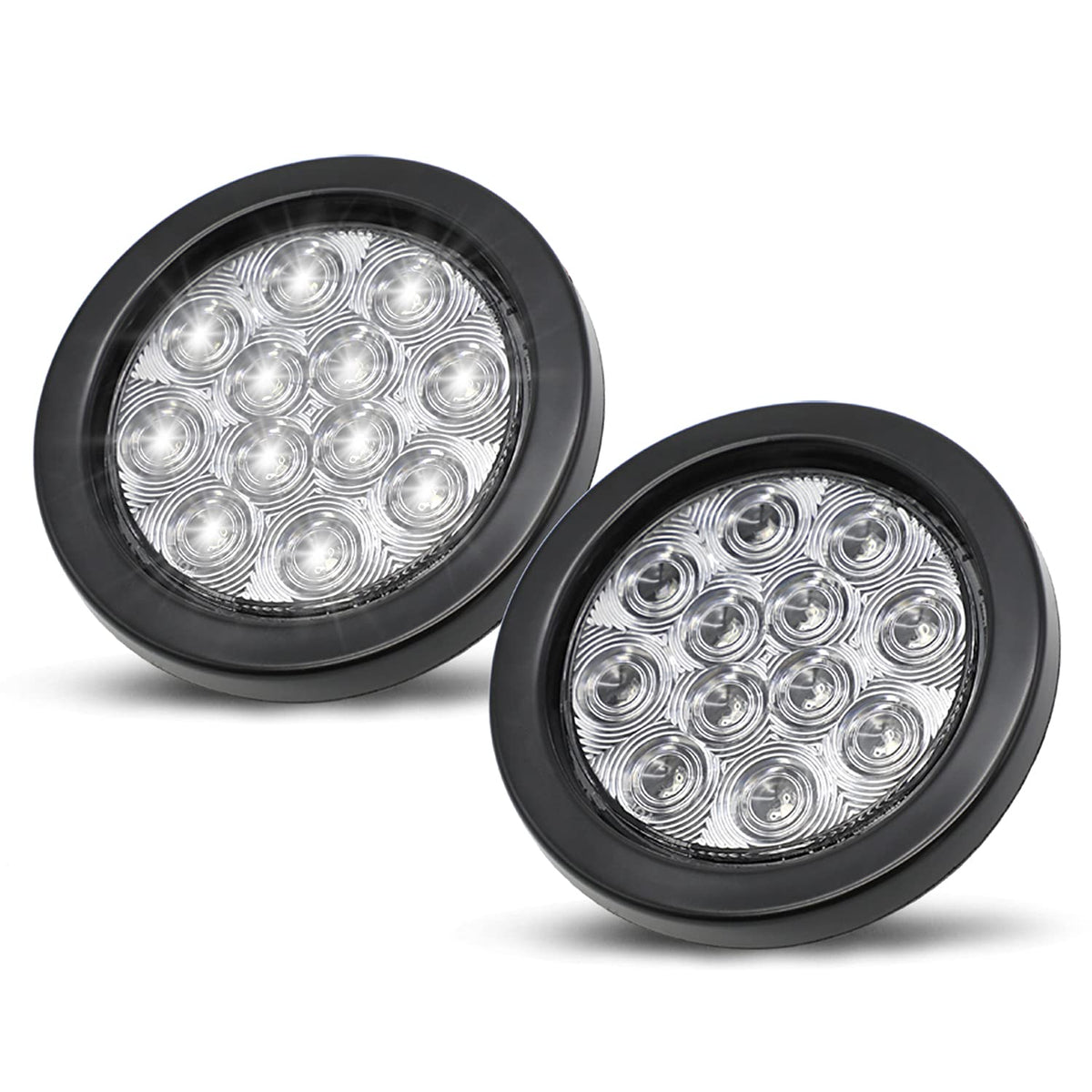 MADCATZ Trailer Tail Lights 4 Inch Clear Lens Red Round Clearance Stop Brake 12 LED For Truck RV Bus ATV Caravan Tow Tractor 3 P