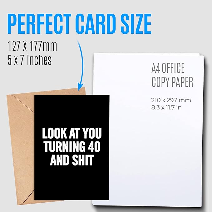 Funny 40th Birthday Card for men or women with envelope | Joke card for someone who is turning 40 years old | Original and unique present idea for family, friends or a co-worker.