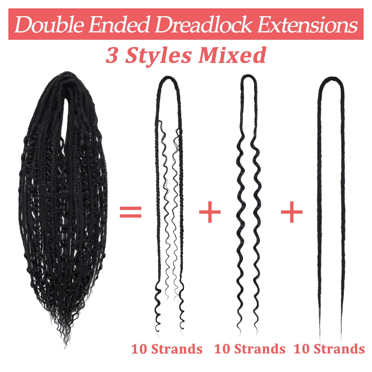 Leeven Synthetic Dreadlock Extensions Double Ended 24 Inch 30 Strands Boho Dreads 613 Blonde 3 Style Mixed Wavy Curly DE Dreads Braid in Full Set Dread for Women Girl