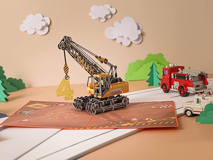 Liif 3D Pop-Up Birthday Card, 7 x 5 in, For 4 Year Old Boy, With Envelope