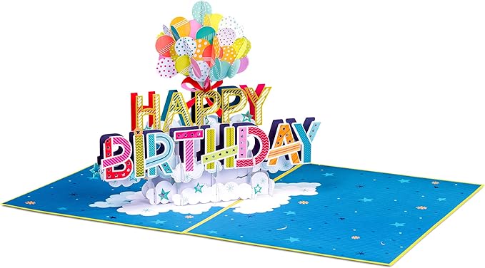 Paper Love HugePop Jumbo Supersized Pop Up Birthday Card, Happy Birthday Balloons, 10"x14" Cover - Includes Envelope and Note Tag