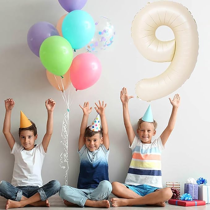 40 inch Cream White Number Balloon Giant Foil Helium Balloons Beige Number 9 Balloon for 9th Birthday Party Anniversary Decorations Supplies