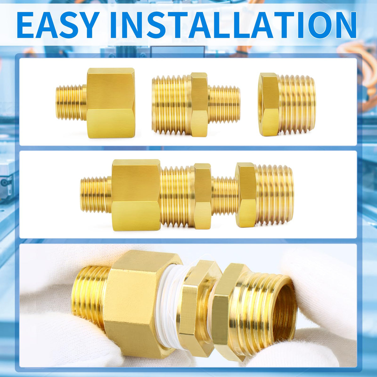 ChillWaves Brass Pipe Fitting, Reducer Hex Bushing 1/2" NPT Male x 1/4" NPT Female Thread Adapter(12-PACK)