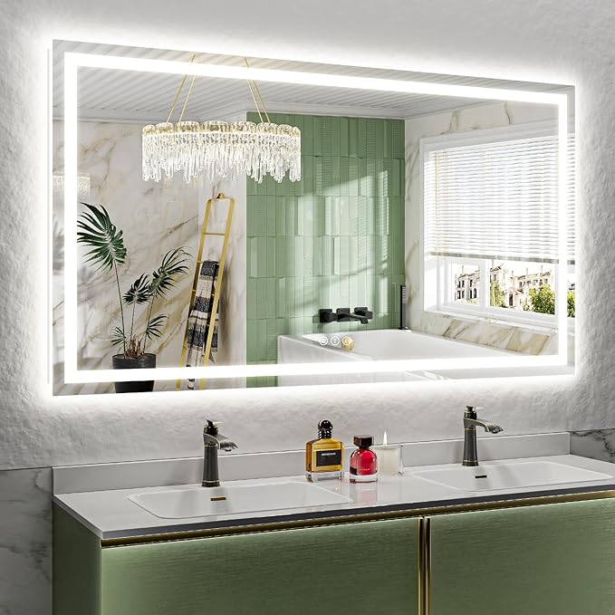 66x36 Inch LED Bathroom Mirror with Lights Front and Backlit Lighted Vanity Mirror for Bathroom Wall with 3 Colors Dimmable Anti-Fog Memory Shatter-Proof IP54 Waterproof Horizontal/Vertical