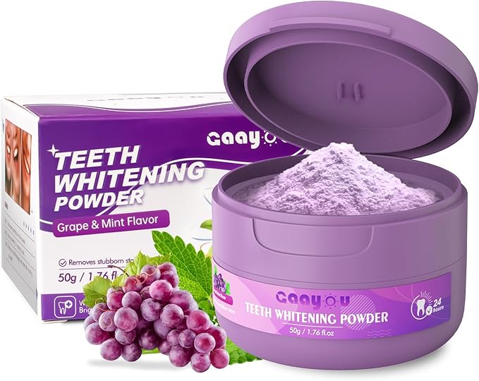 Purple Teeth Whitening Powder, Grape & Mint Flavor Natural Teeth Whitener, Color Corrector Toothpaste Powder for Tooth Stain Removal