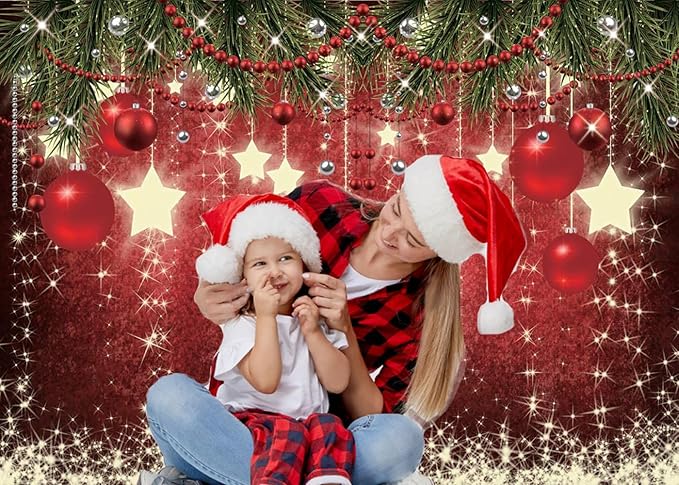 CHAIYA 8X6ft Christmas Backdrop Red Ball Xmas Merry Party Decorations for Family Holiday New Year Backdrop for Christmas Party Decoration Banner Photo Shoot