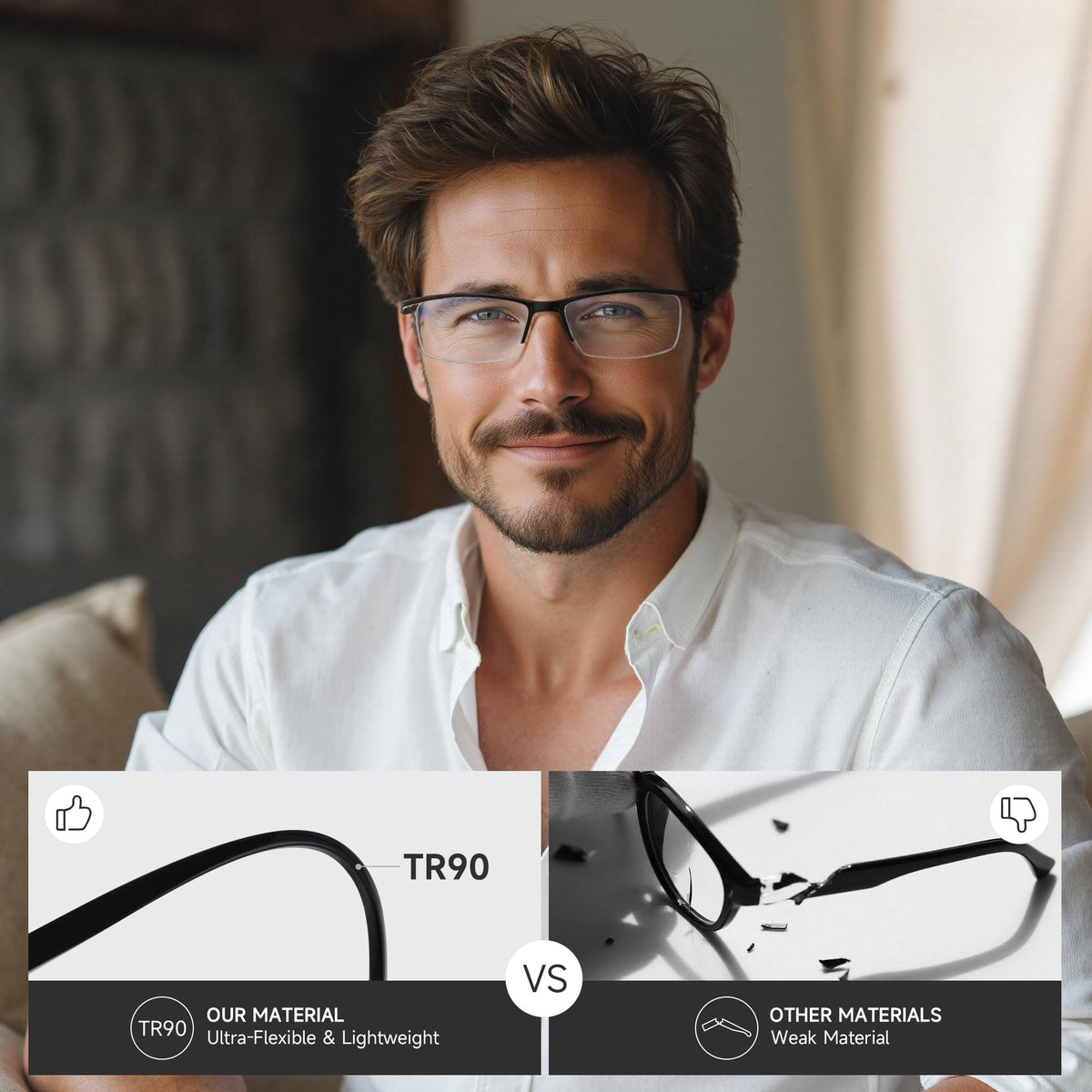 AIMISUV 6Pack Reading Glasses Men, Spring Hinge Blue Light Blocking Readers, Lightweight TR90 Computer Magnifying Eyeglasses (3.25X)