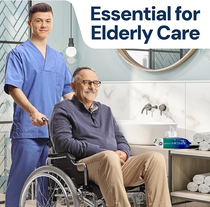 Adult Wipes For Elderly - 8"x13" Extra Large & Soft Wet Wipes for Adults Bathing No-Rinse - Incontinence Disposable Washcloths, Vitamin E & Aloe Infused for Men & Women 240ct (4 Packs of 60)