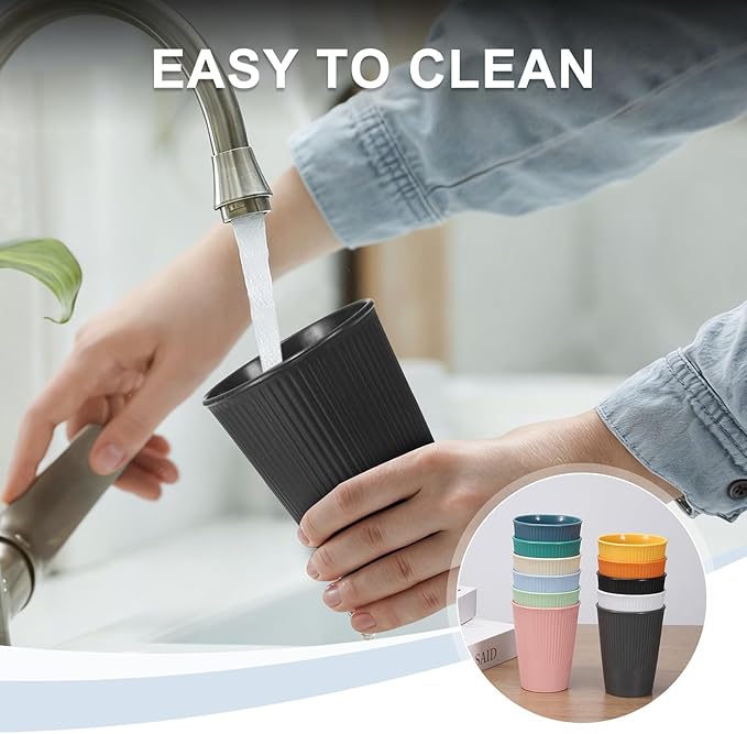 uxcell 4 Pcs Simple Toothbrush Cup, 3.3 x 3.3 x 4.2 Dishwasher Safe Bathroom Tumbler Reusable Plastic Cup Set for Storing Toothpaste Combs, Light Green