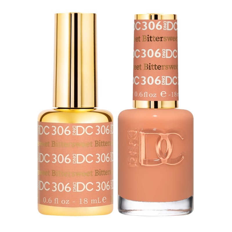 DND DC Gel Polish Set, Beige Nude Collection, UV/LED Gel Polish and Air Dry Nail Lacquer, Matching Chip-Free Polish Duo, 306 Bittersweet, 0.5 Fl Oz