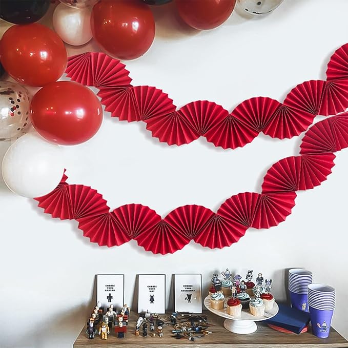 Red Paper Fan Garland - Paper Fan Garland Party Decorations - Perfect for Birthday Parties, Holiday Decorations, Family Gatherings, Weddings and More (Red)
