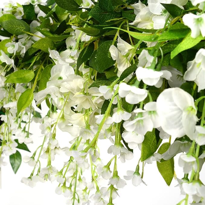 CLONG 5pack Wisteria Garland Flower Garland Artificial Flowers Wisteria Vines Fake Ivy Flowers Total 33ft (White)