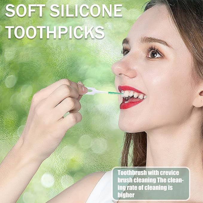 Ndzefan160PCS Portable Soft Silica Gel Toothpick Dental Floss Picks Soft Original Suitable for Oral Care of Adults and Childrens,Toothpick Brushes Teeth Cleaning Tool (Green)