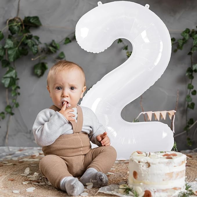 White Number Balloons 40 Inch Helium Mylar Number 2 Balloon for Birthday Party Anniversary Decoration (White, 2)