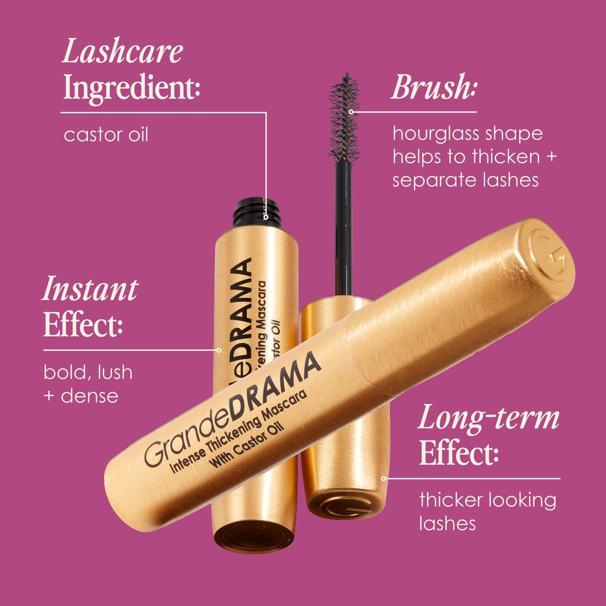 Grande Cosmetics GrandeDRAMA Intense Thickening Black Mascara with Castor Oil, Volumizing, Conditioning, Buildable formula (0.32 oz)